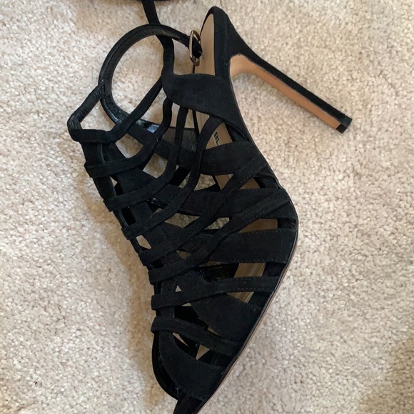 Manolo Blahnik black suede multi strap sandals high heels VGUC 4” size 37 US 7 - Picture 5 of 14